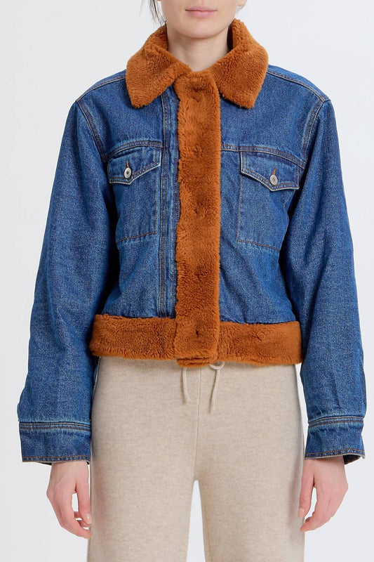 Something Navy - Denim Teddy Trucker Jacket