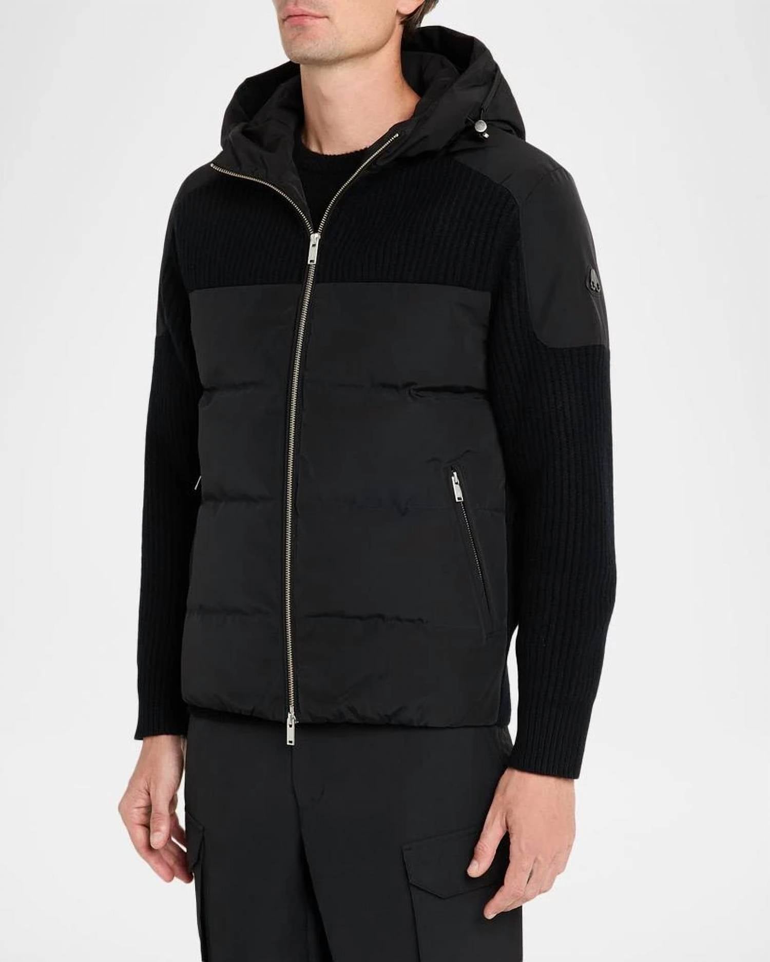 Moose Knuckles Glenvale Knit Hybrid Puffy Jacket in black - men's jacket - detail view