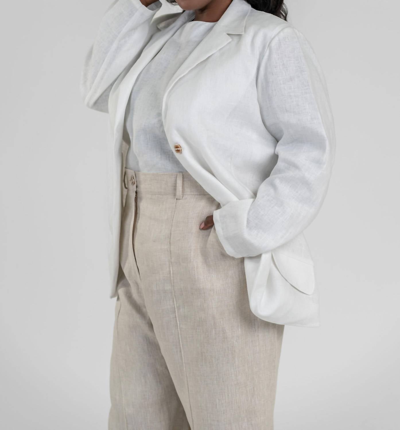 Adriana Contreras - White Linen Long Sleeve Blazer - Plus