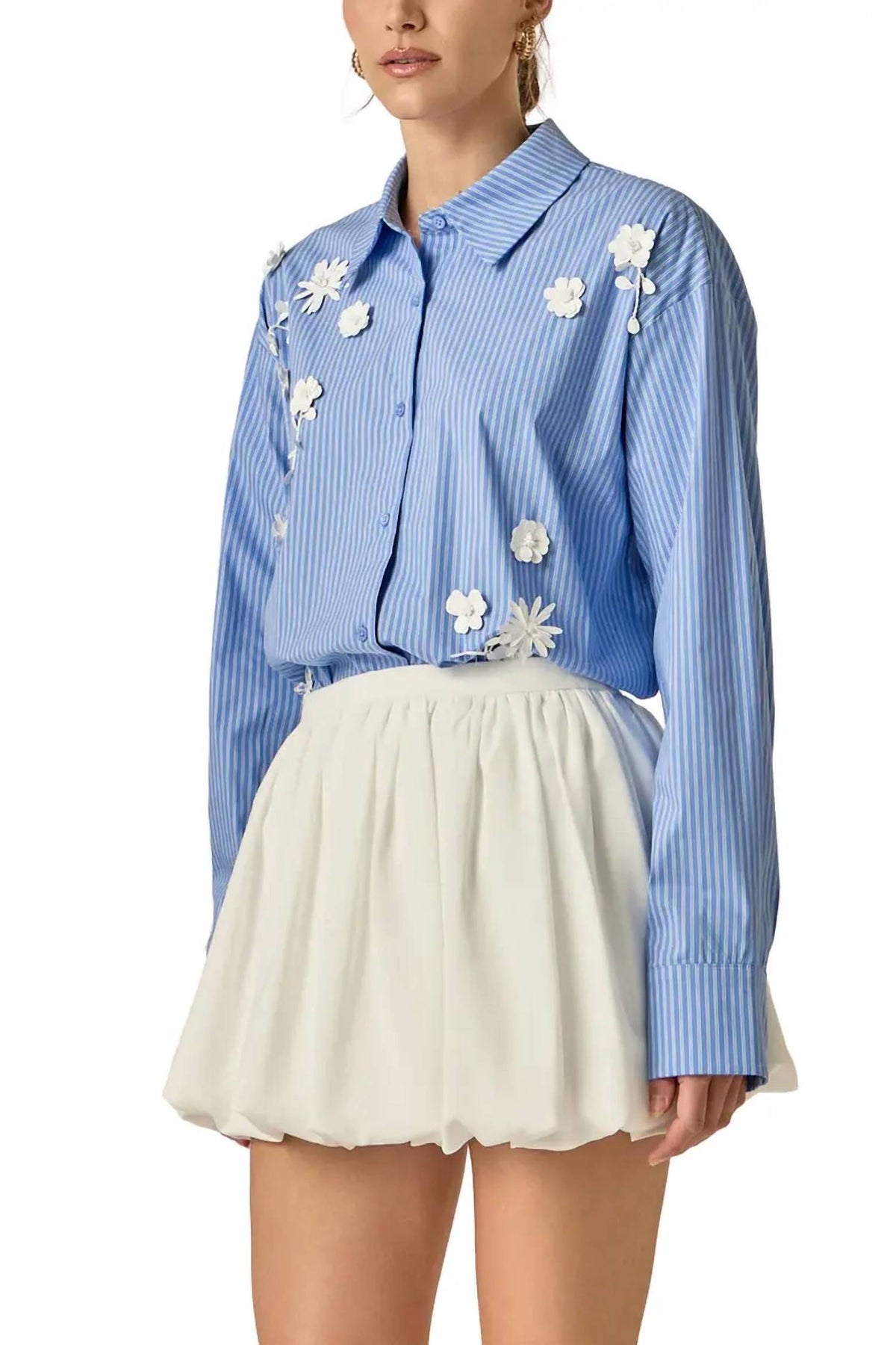 English Factory - Flower Trim Striped Shirt