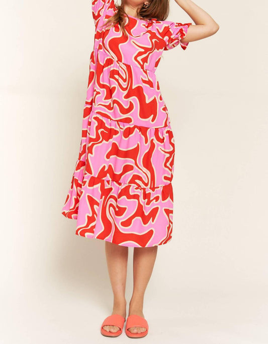 Jade By Jane - Beautiful Chaos Tiered Short Sleeve A-line Midi Dress