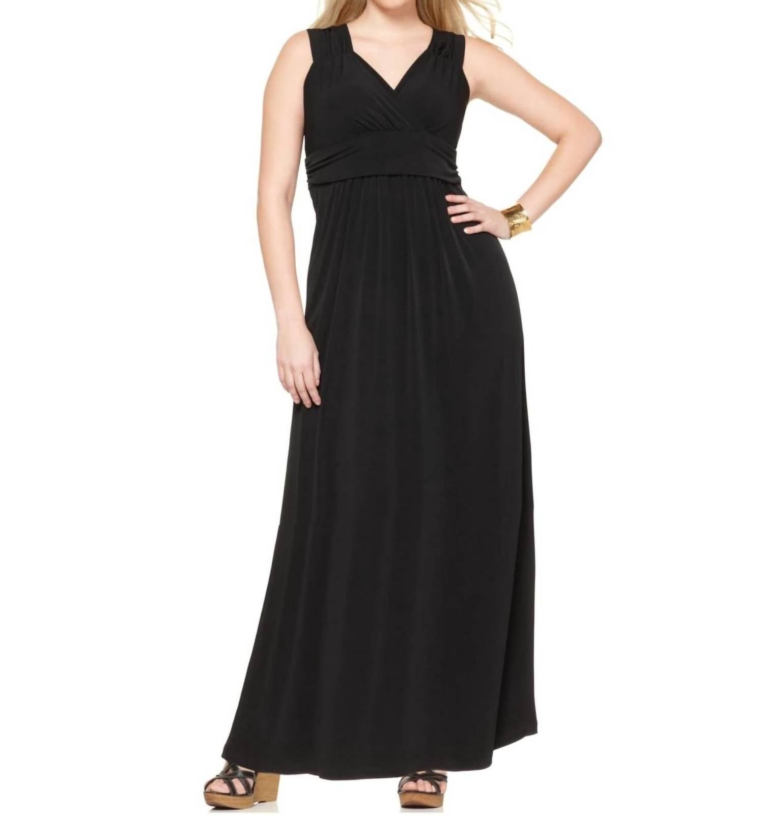 NY Collection Sleeveless Ruched Empire Dress - Plus Size in black - women's dress