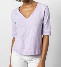 Lilla P - Cuffed Elbow V-neck Top