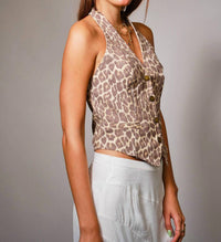 Blue B Soft Twill Pattern Halter Neck Vest in leopard - women's jacket - alternate view