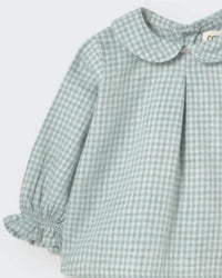 Cozmo - Girls' Mini Gingham Flannel Newborn Collar Top