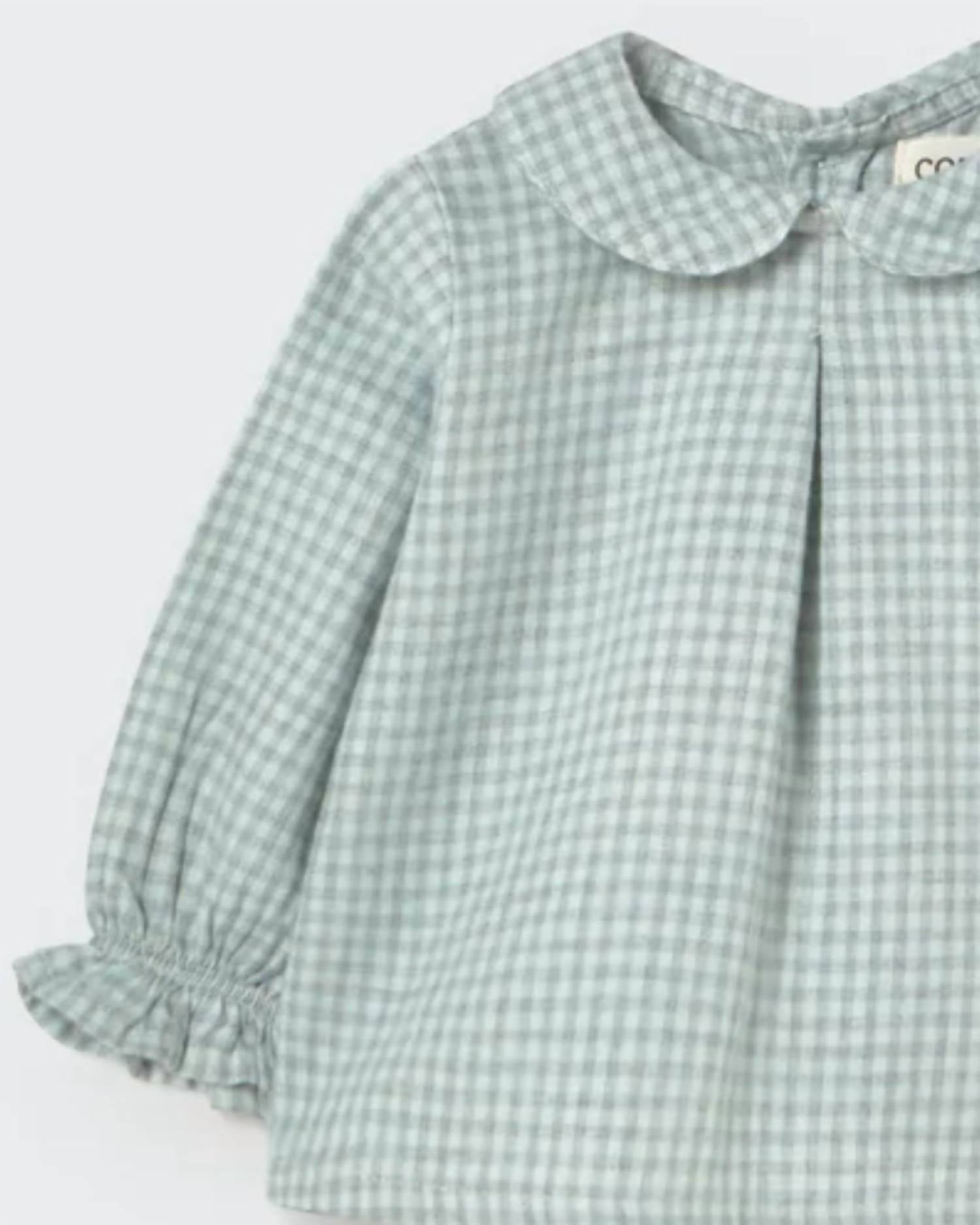 Cozmo - Girls' Mini Gingham Flannel Newborn Collar Top