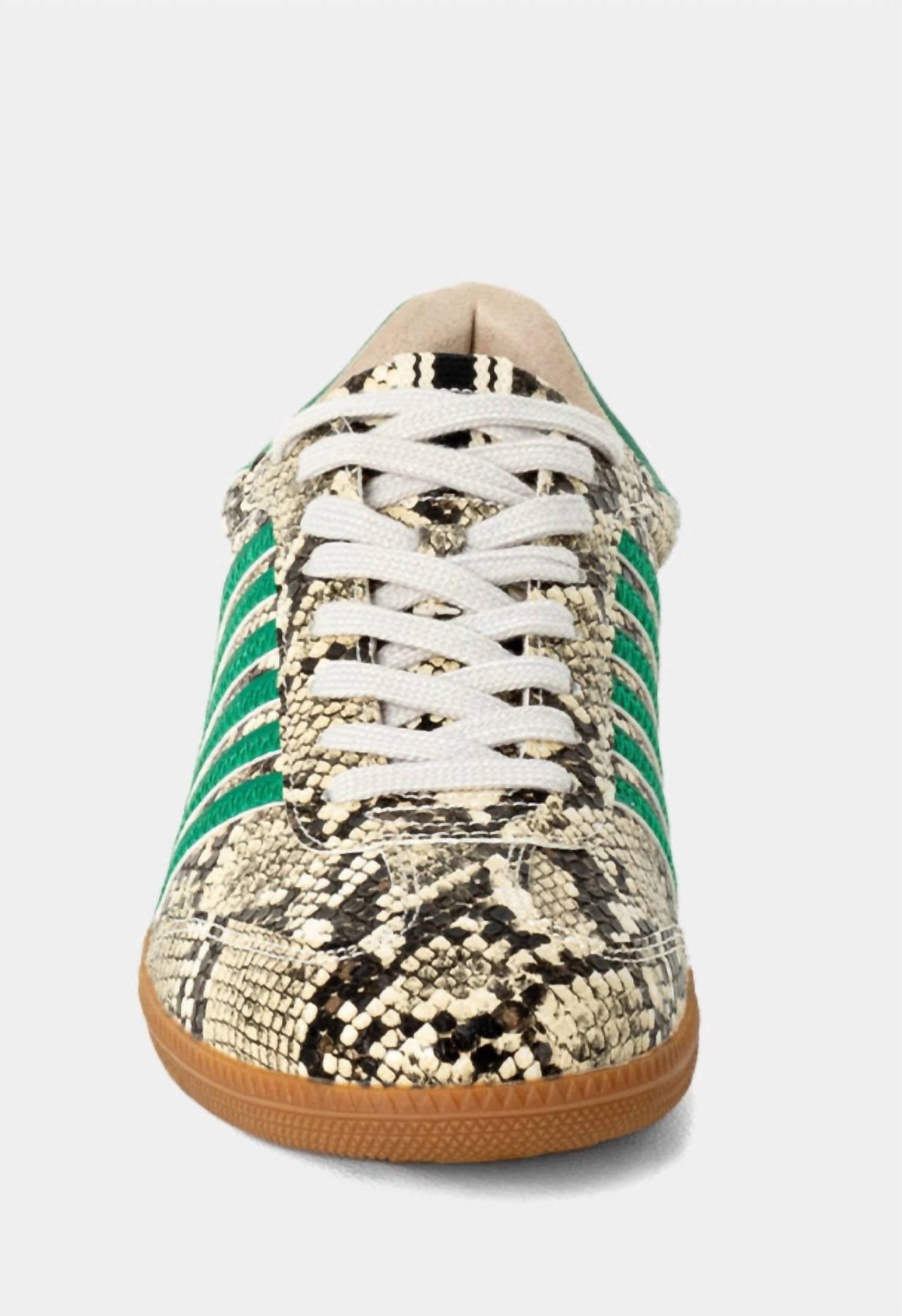 SHU SHOP Women's Stevie Faux Snakeskin Sneakers in green - women's sneaker - detail view