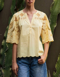 Rose And Rose - Delphinium Cuckooo Flower Embroidered Top
