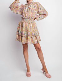 Easel - Paisley Chiffon Ruffle Dress