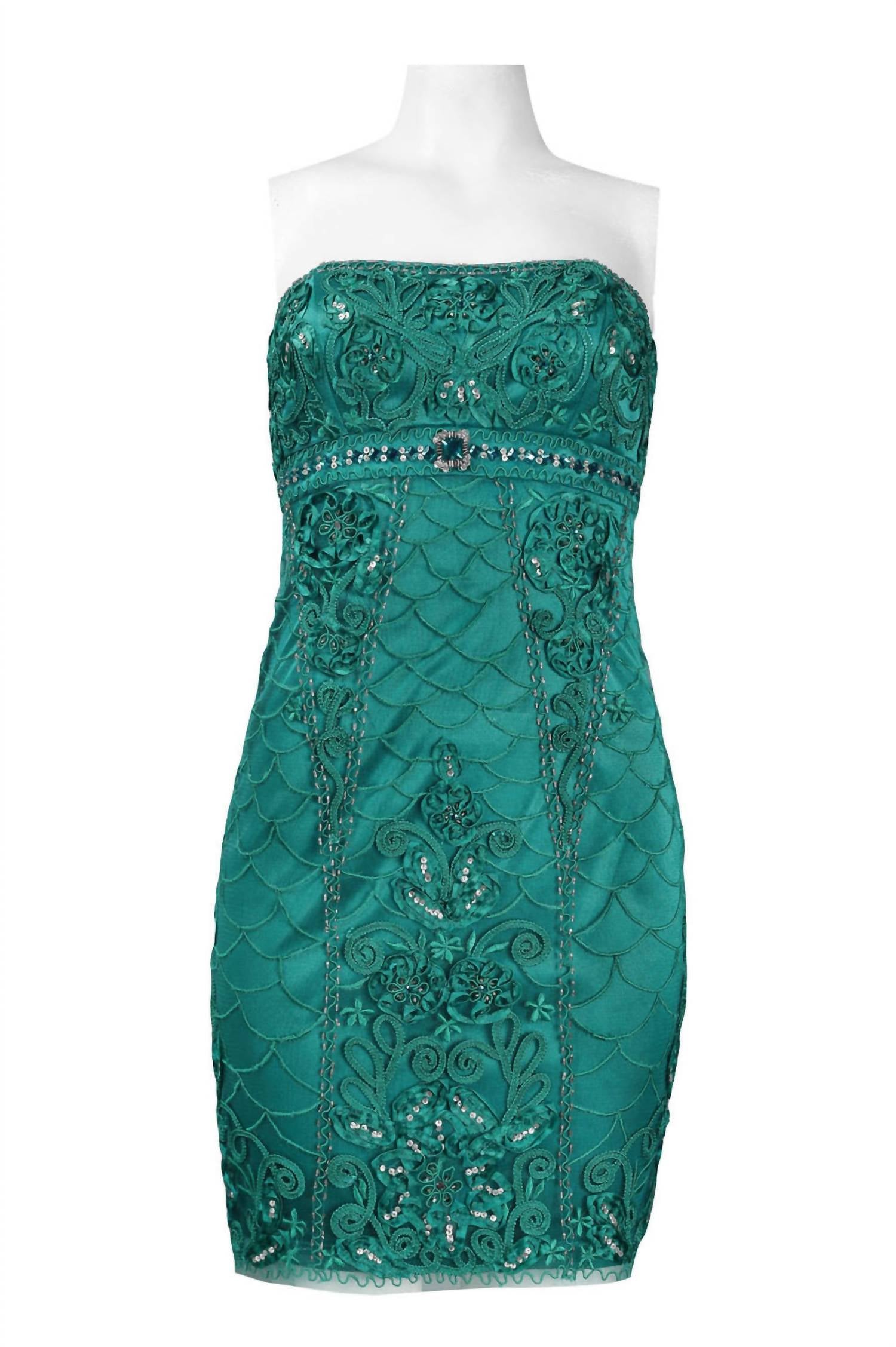 Sue Wong - Scalloped Gem Strapless Mesh Dress