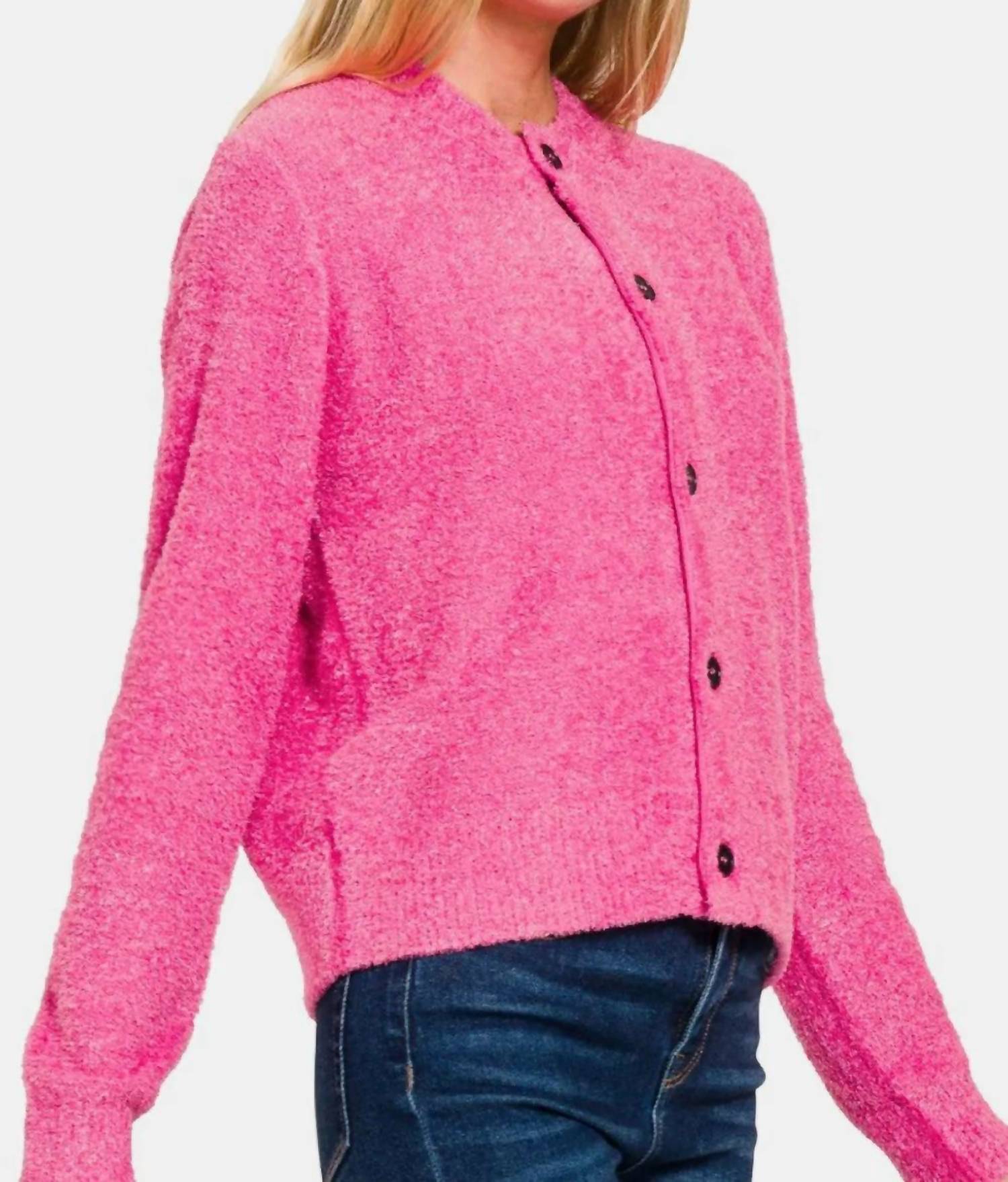 Zenana - Button Down Long Sleeve Sweater Cardigan