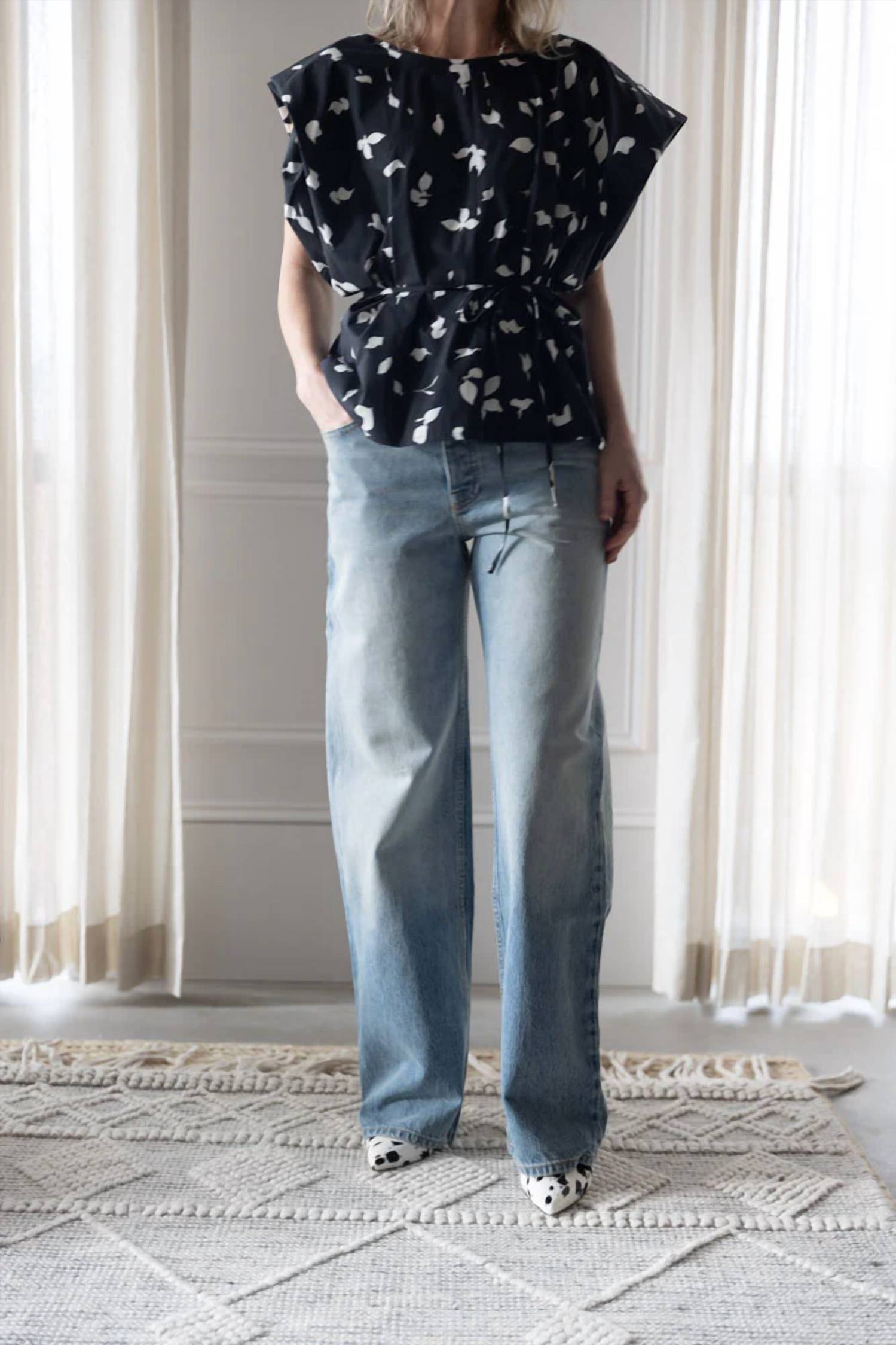 Alysi - Printed Cotton Tie Waist Top