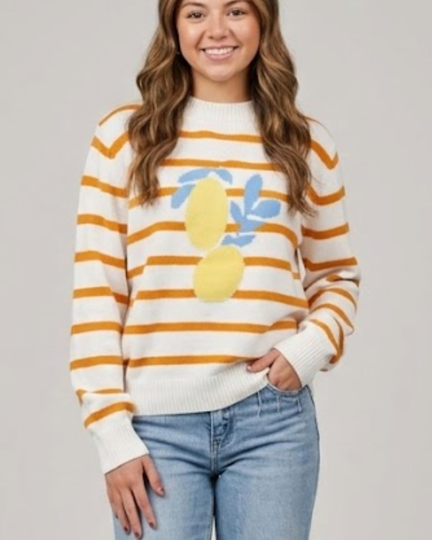 Polagram - Lemon Striped Lightweight Knit Pullover Sweater