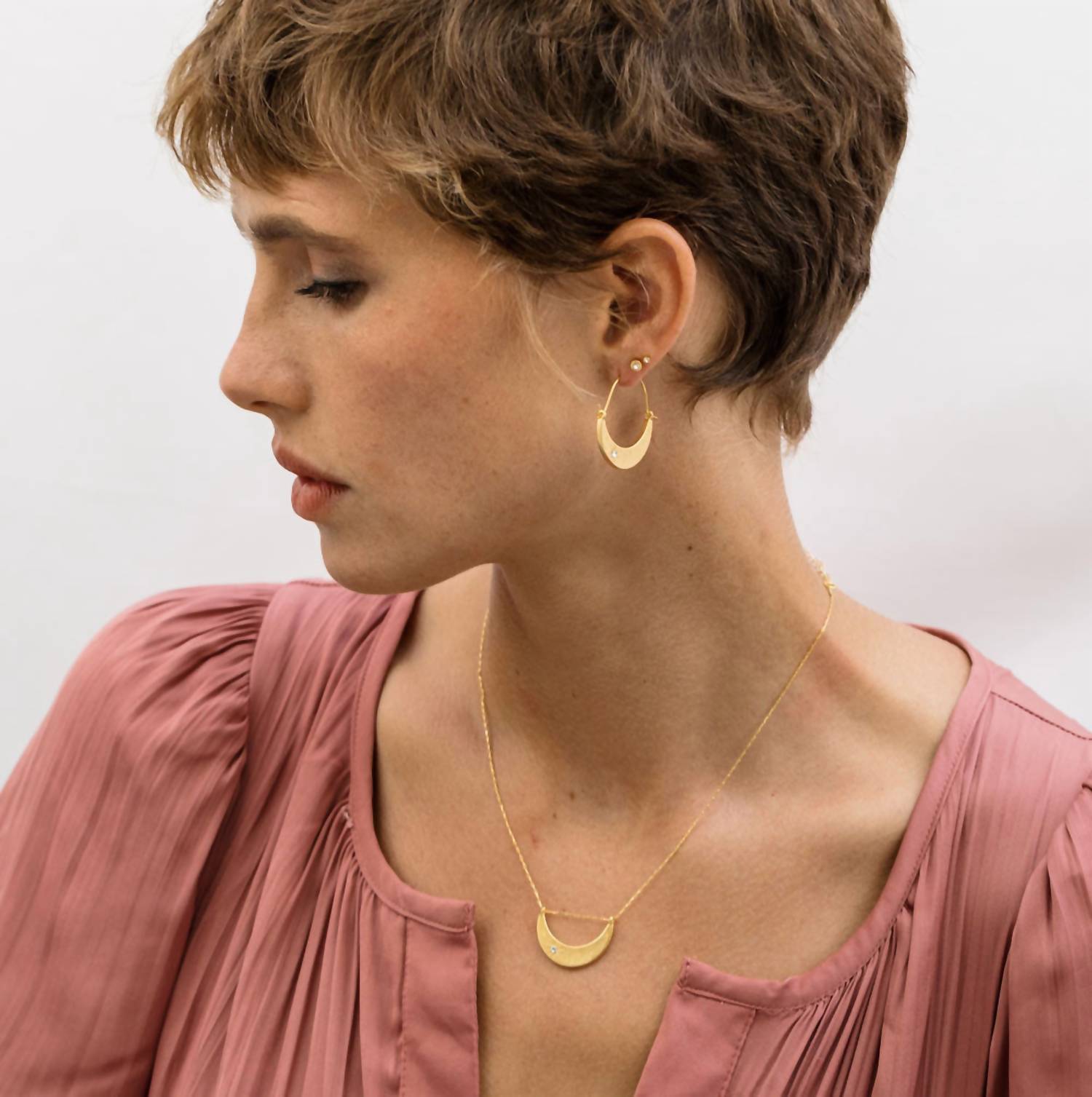 Amano Studio Women's Starlight Crescent Necklace in gold - women's jewelry - alternate view