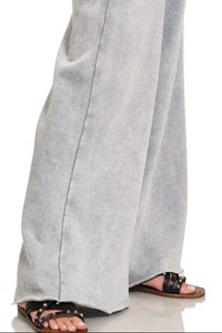 Zenana - Women's Acid Wash Fleece Palazzo Sweatpants With Pockets