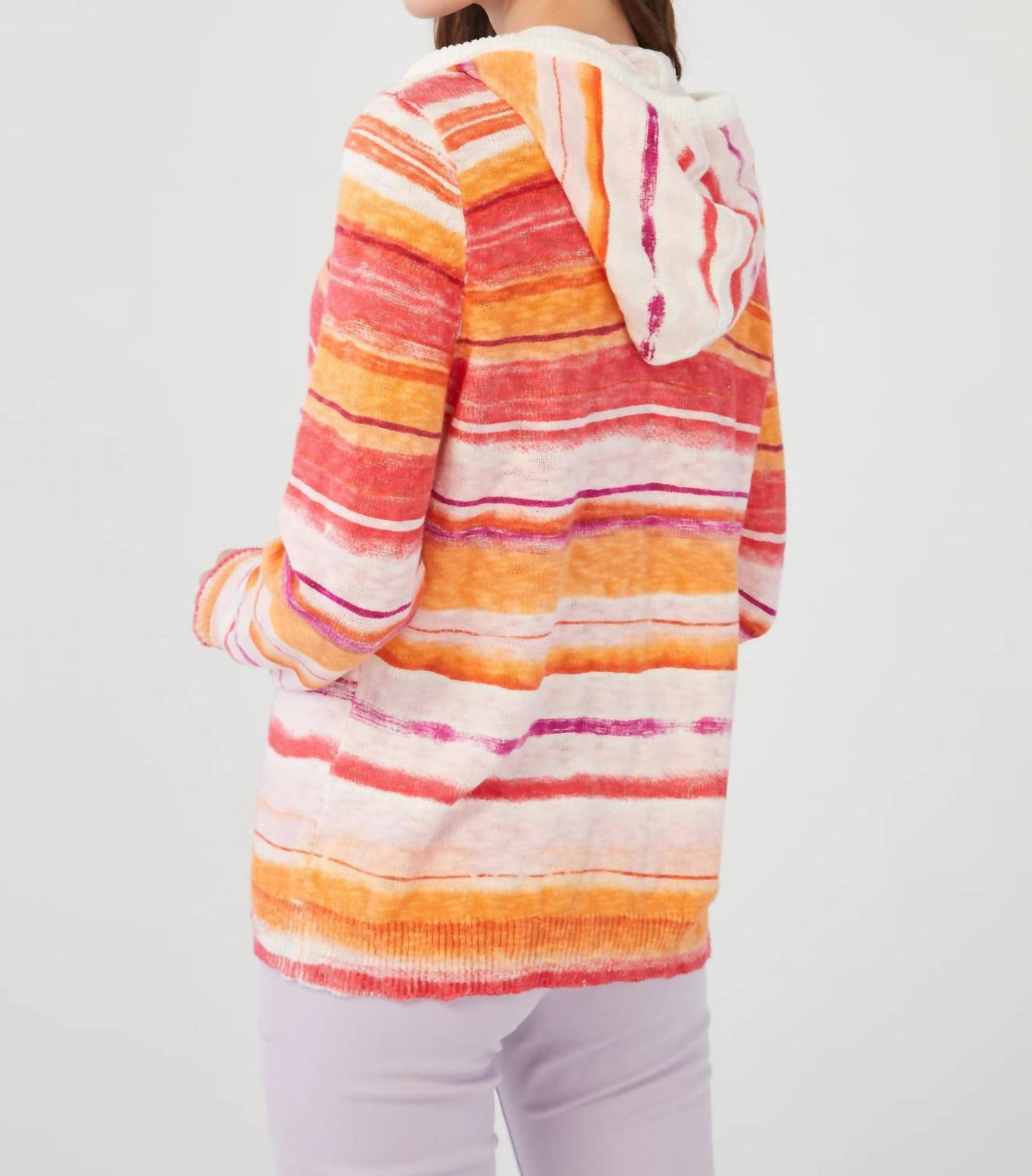 Fdj - Stripe Lightweight Hooded Sweater - Plus