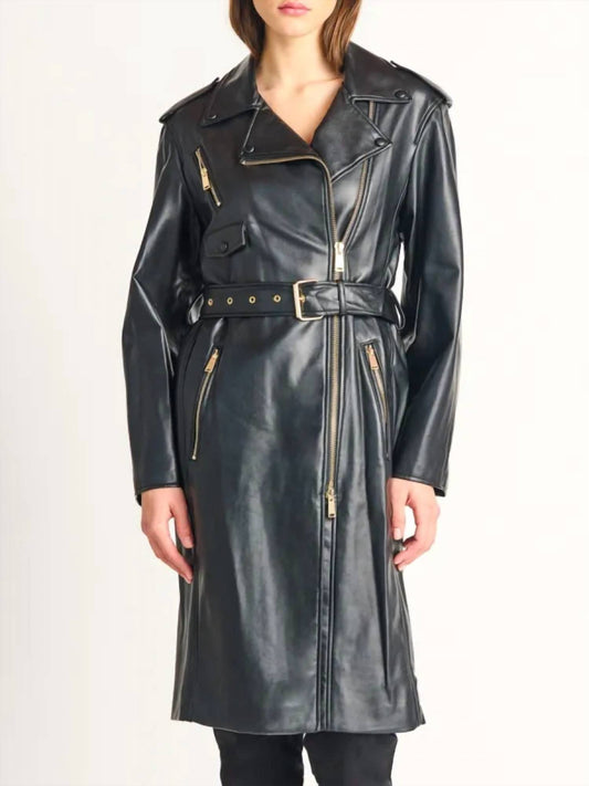 Dex - Belted Faux Leather Coat