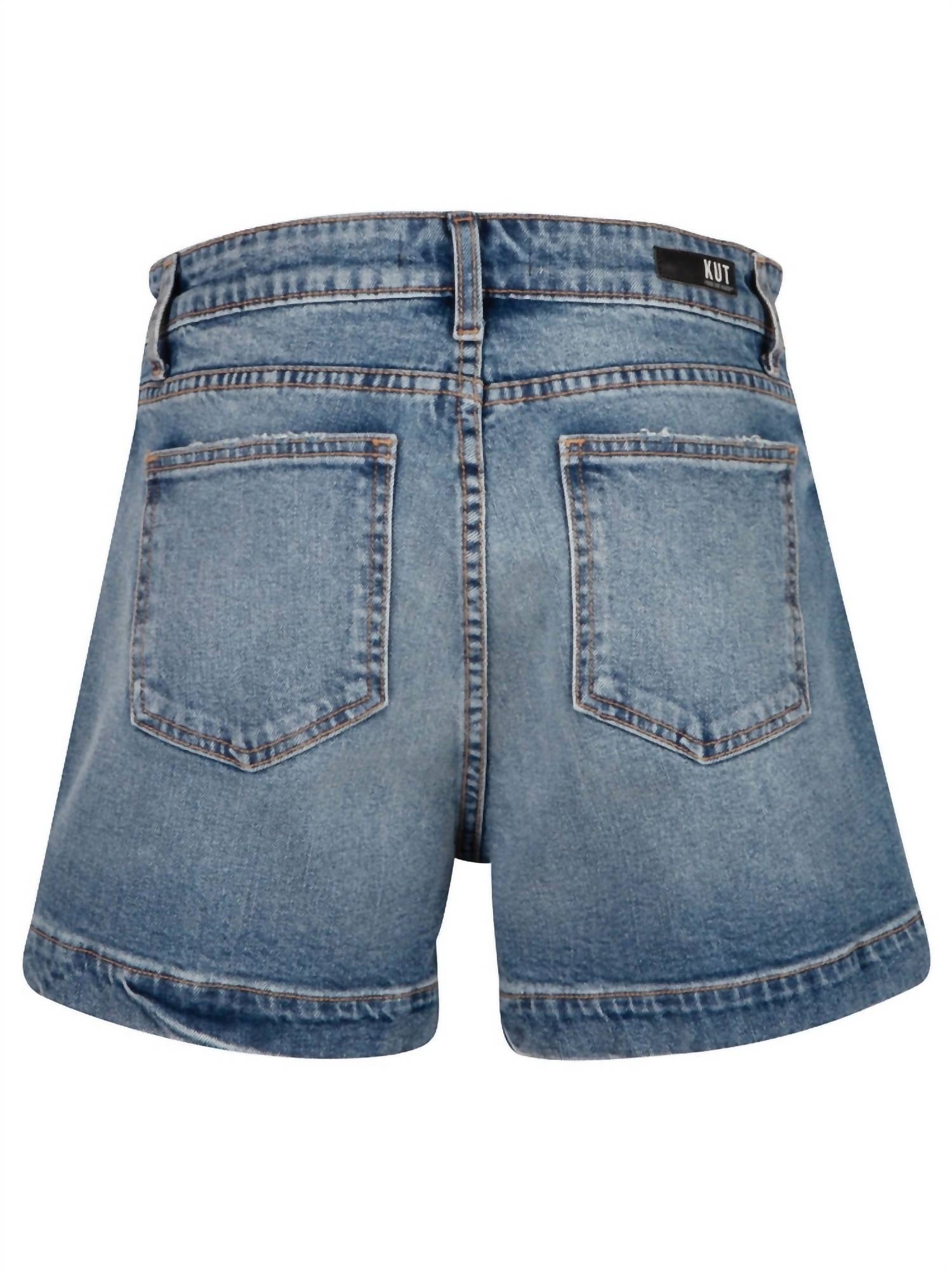 KUT FROM THE KLOTH Women's Jane High Rise Short in blue - women's shorts - detail view