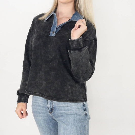 Mystree - Denim Collar Washed Polo Shirt