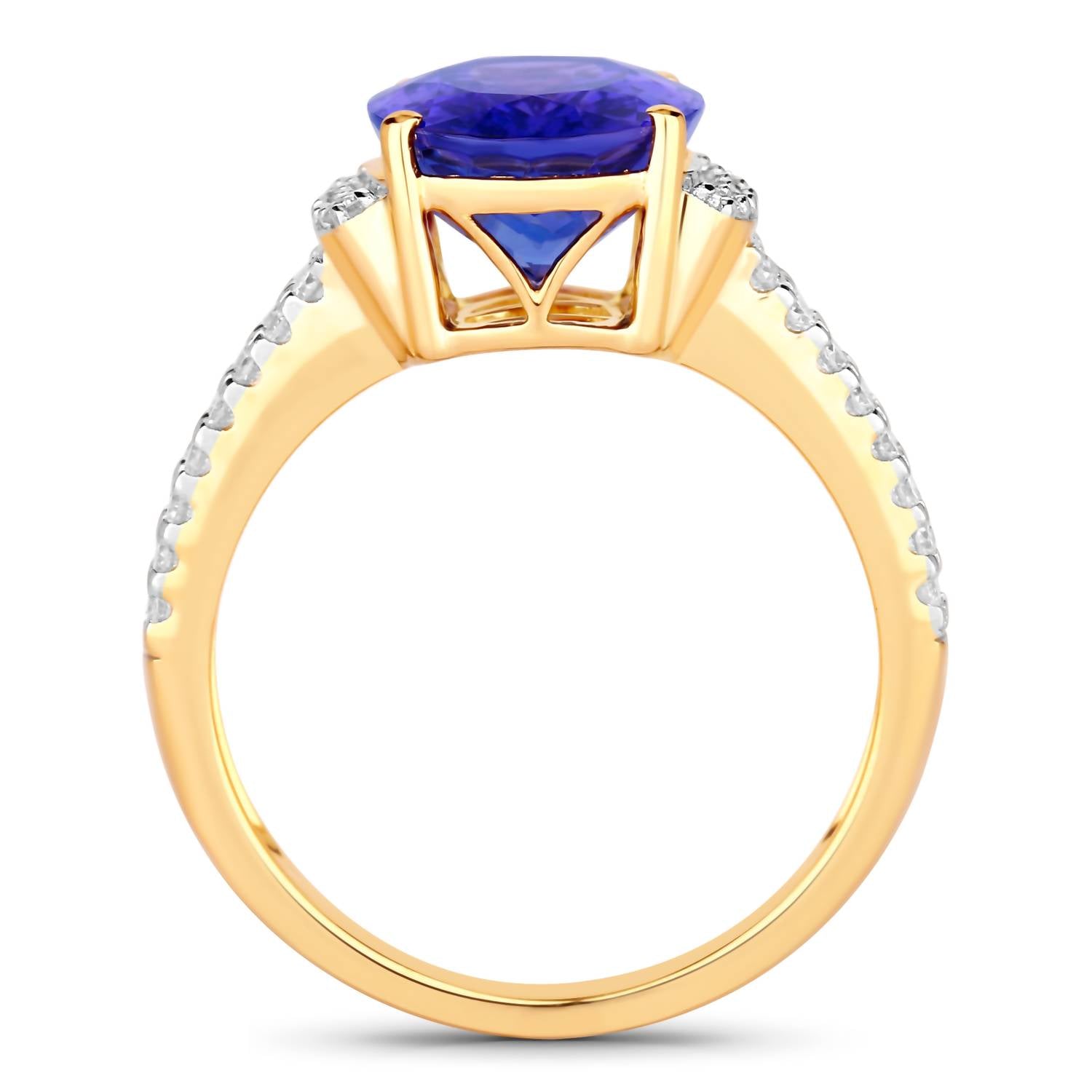Diana M Jewels Women's Oval Natural Tanzanite Fashion Ring (4.20 Ct) - Statement in 14k yellow gold - women's jewelry - detail view