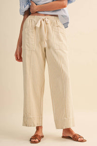 &Merci - STRIPED WIDE LEG DRAWSTRING PANTS