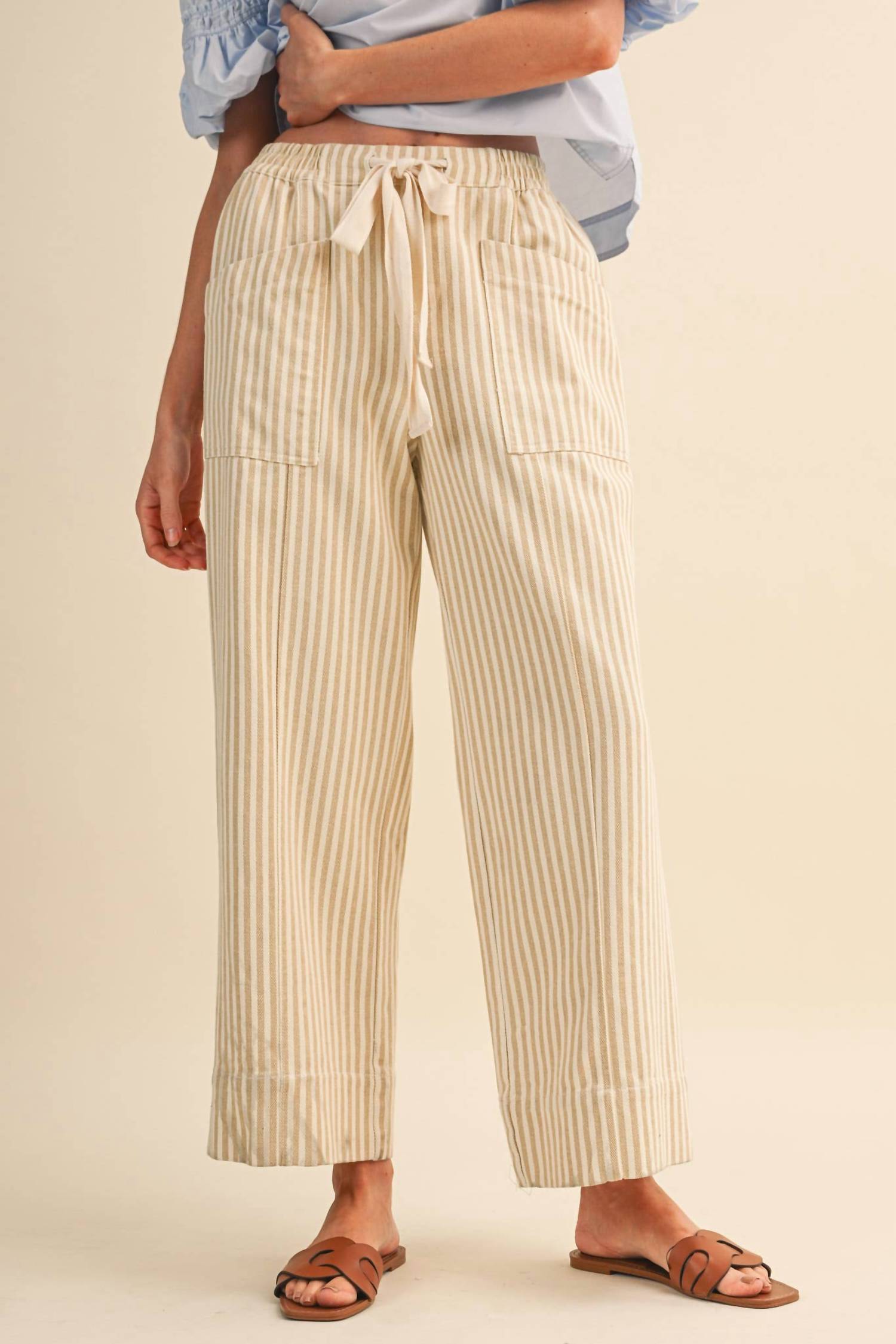 &Merci - STRIPED WIDE LEG DRAWSTRING PANTS