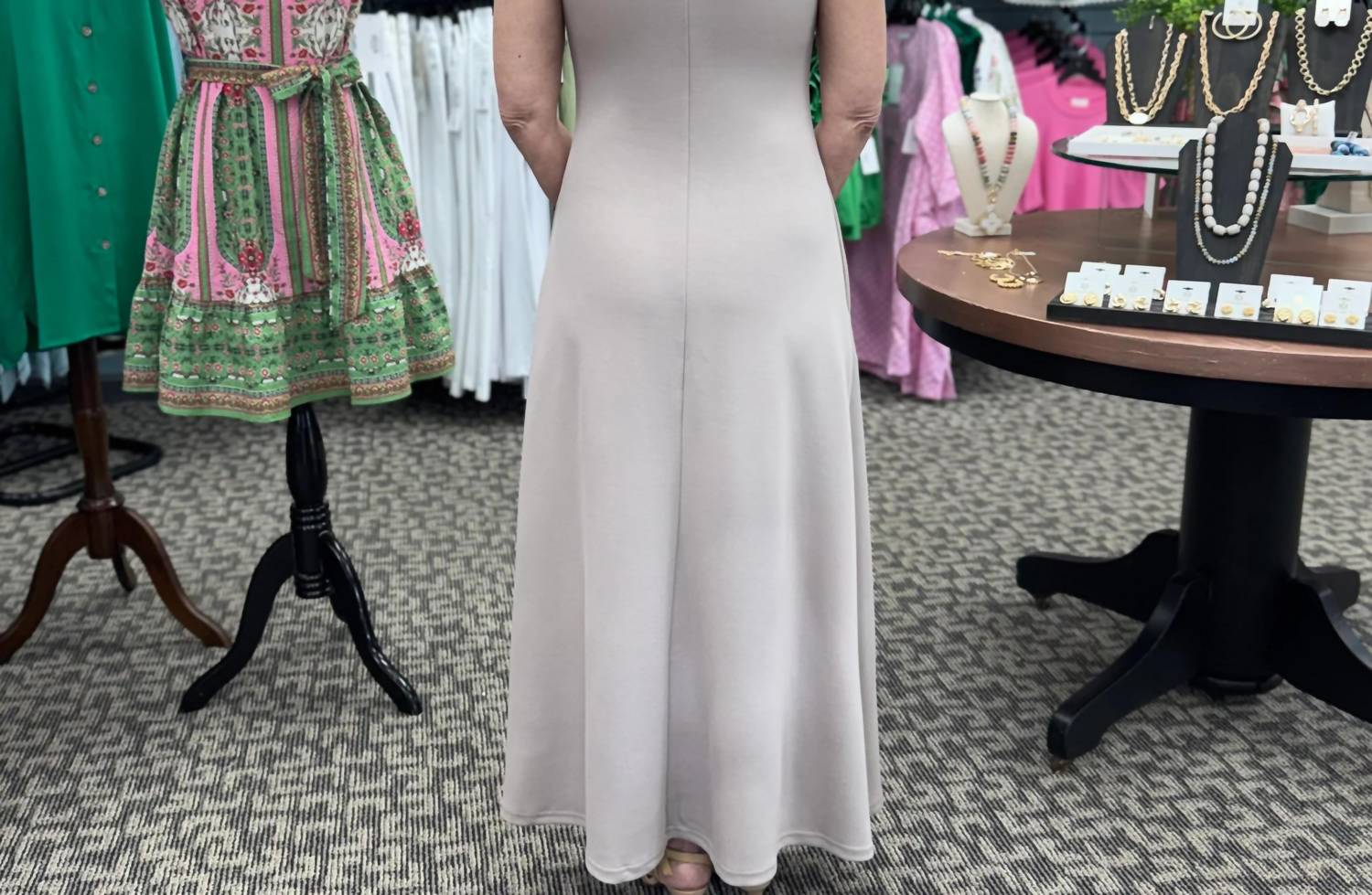Entro - Solid Cap Sleeve Mock Neck Midi Dress