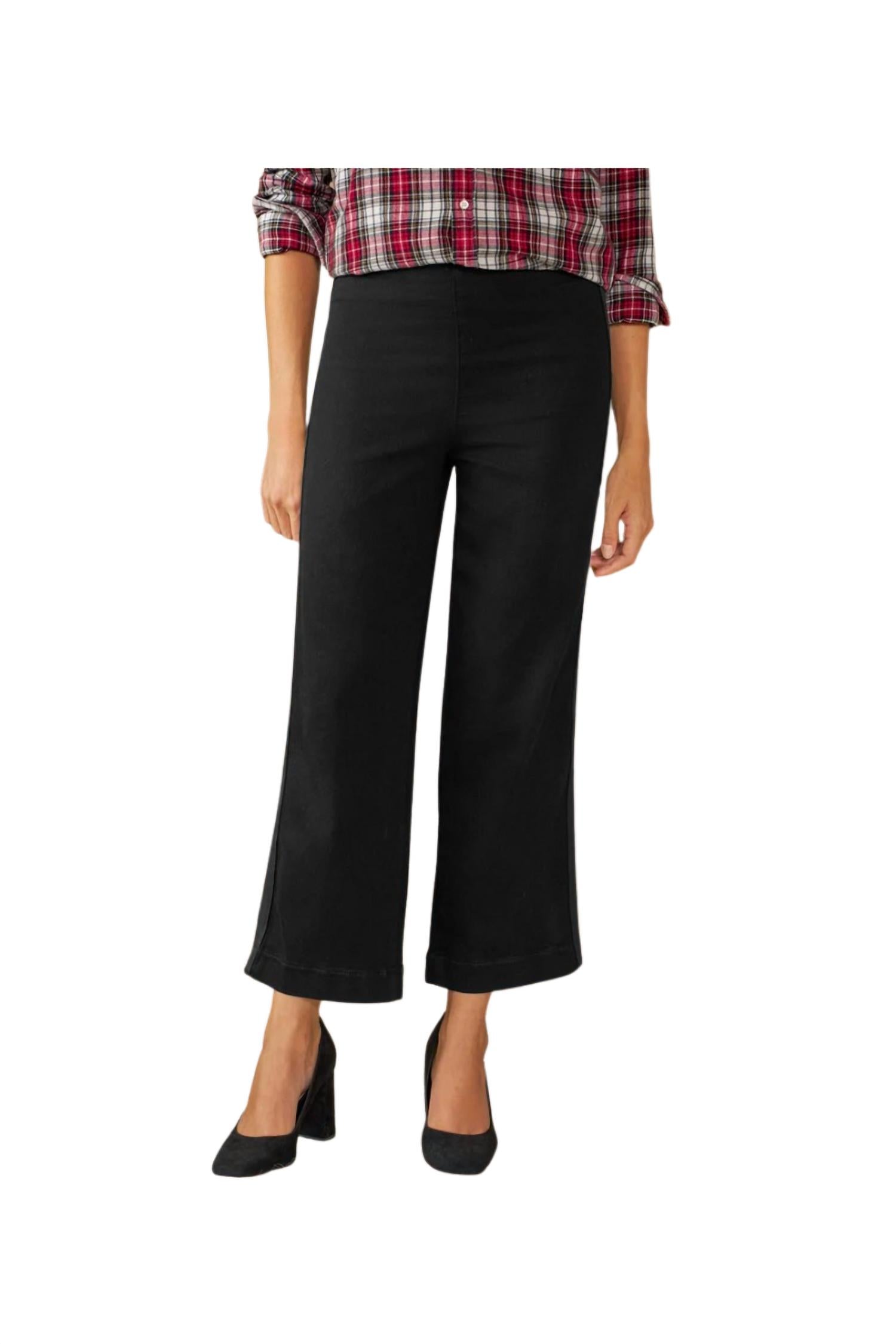 Frank & Eileen Westport Illusion Wide Leg Pull On Jean in black tuxedo 1 - women's jeans