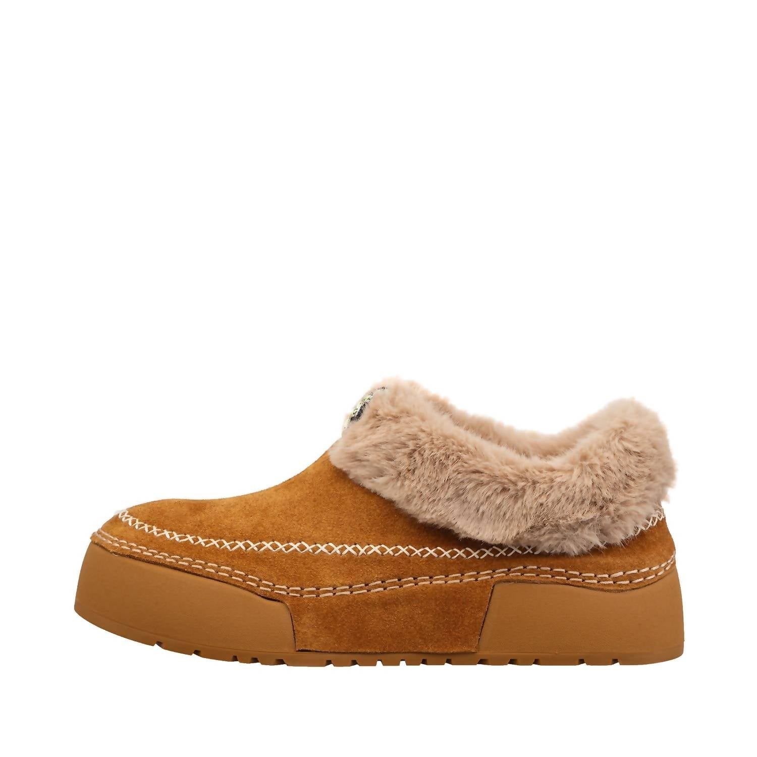 Antelope Women's Shearling Lined Moccasin Slippers in cognac - women's shoe - detail view