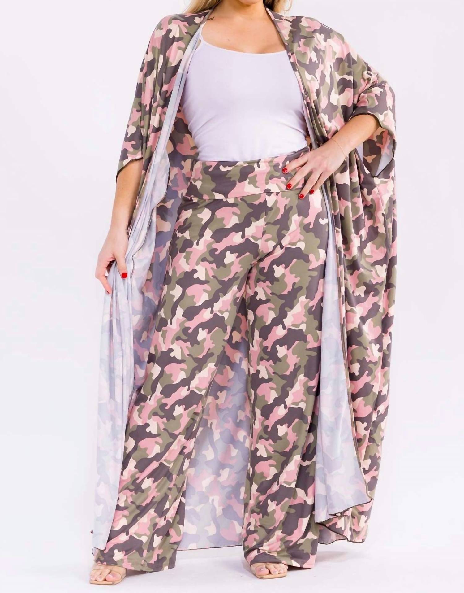Karen T Design Print Two Piece Pants Set in camo - women's sleepwear