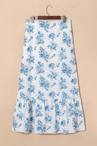 Rosa Clothing Ruffle High Silt Maxi Skirt in blue floral - women's skirt - view 5