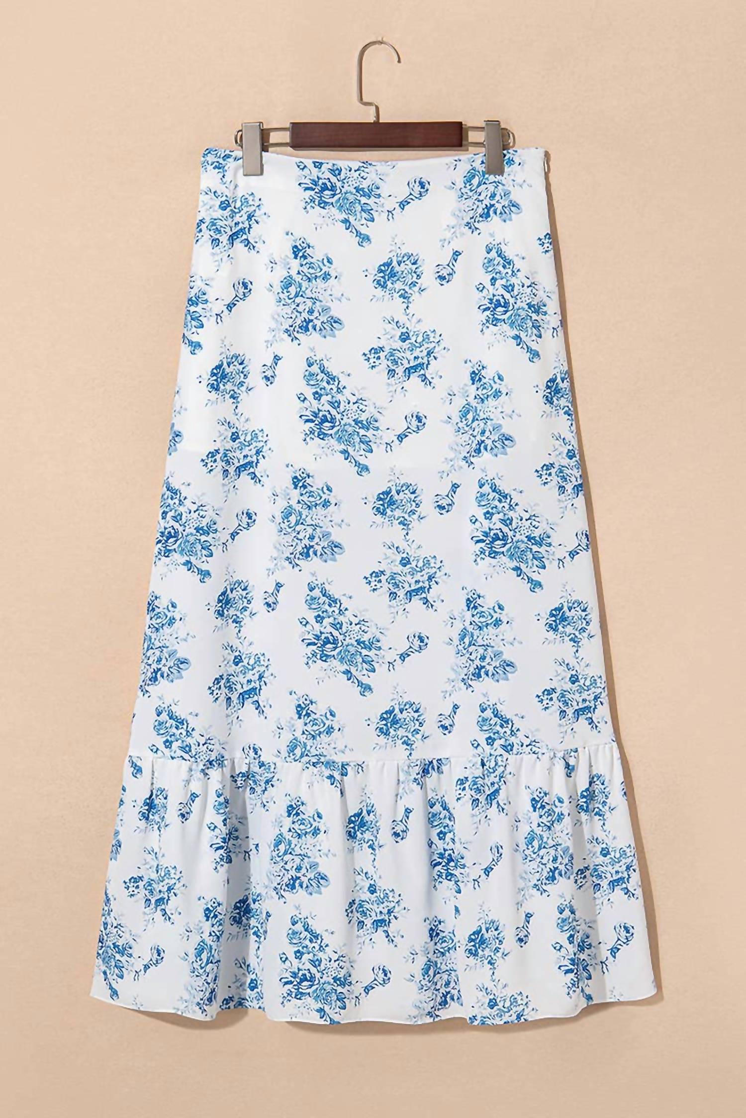 Rosa Clothing Ruffle High Silt Maxi Skirt in blue floral - women's skirt - view 5