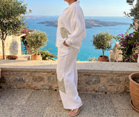 Made in Italy Amore Wide Leg Linen Pants in italy amore wide leg linen pants in white - women's pants - detail view