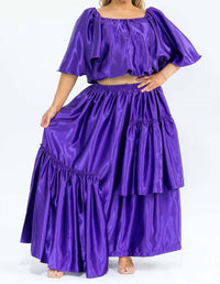 Karen T Design - Off Shoulders Crop Top And Asymmetric Ruffled Skirt Set