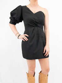 DO+BE One-shoulder Pleated Mini Dress in black - women's dress