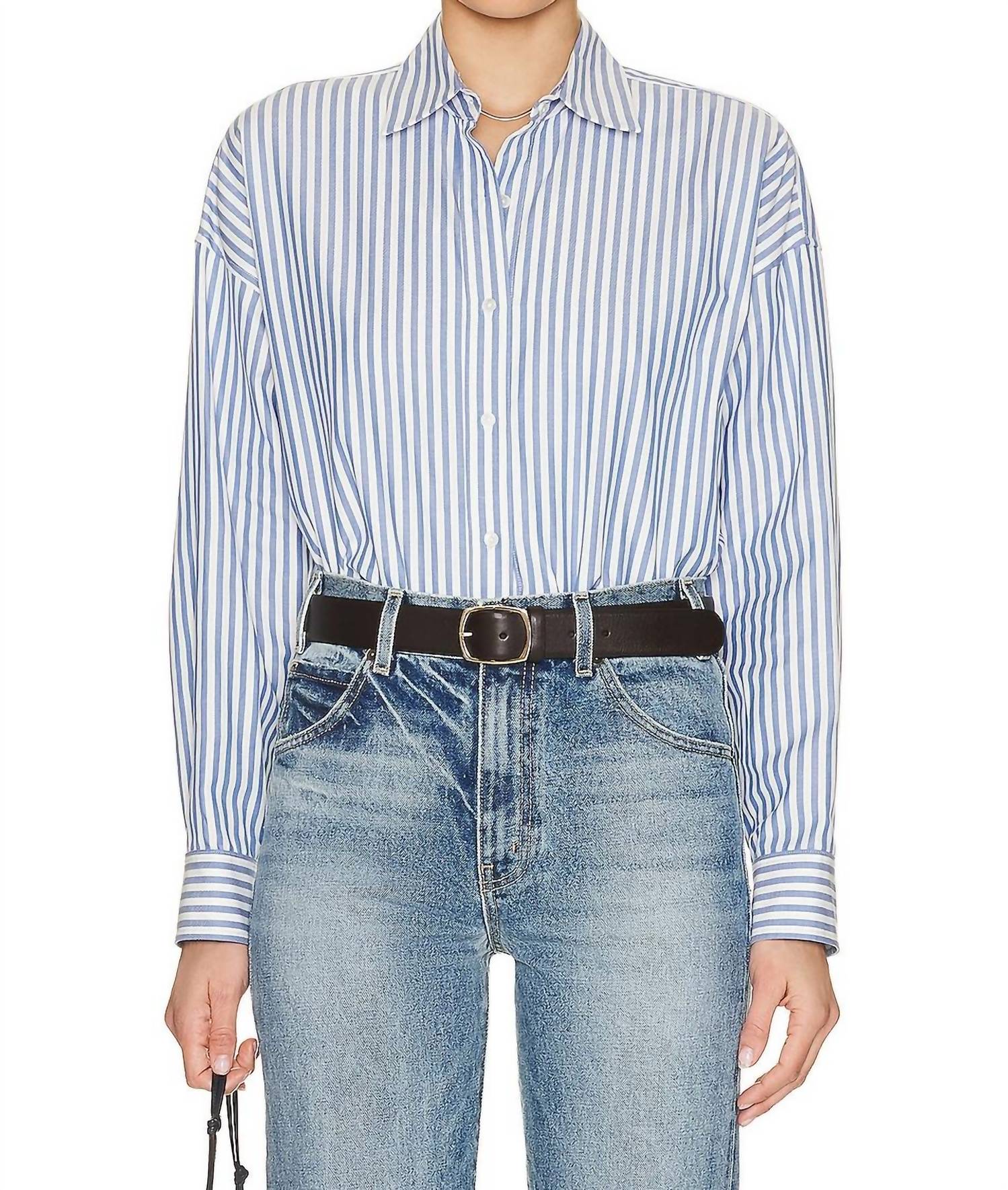 NILI LOTAN Mael Oversized Shirt in sky stripes - women's shirt