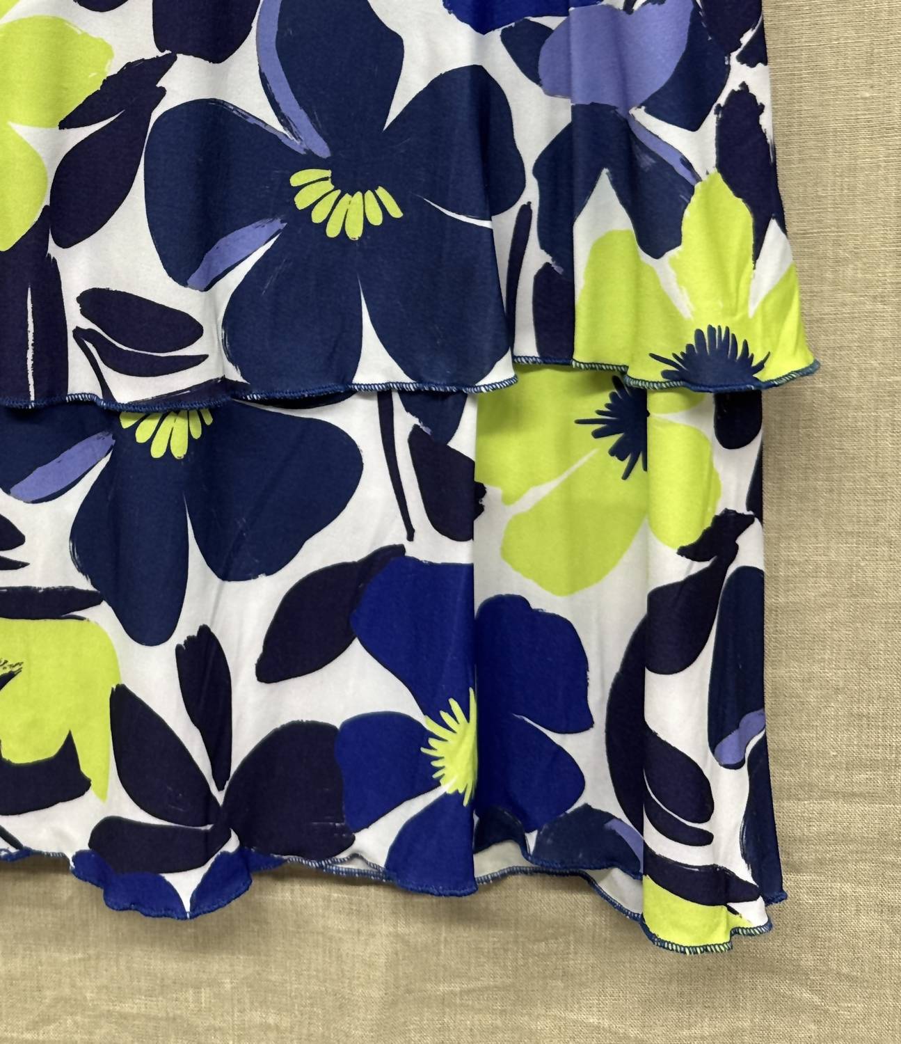 Fashque Women's 3 Tier Ruffle Skort in blue lime floral - women's shorts - detail view