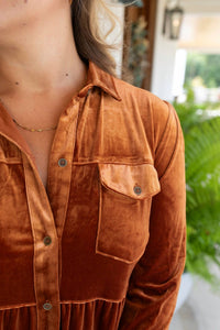umgee Velvet Fall Button Up Dress in brown - women's dress - alternate view