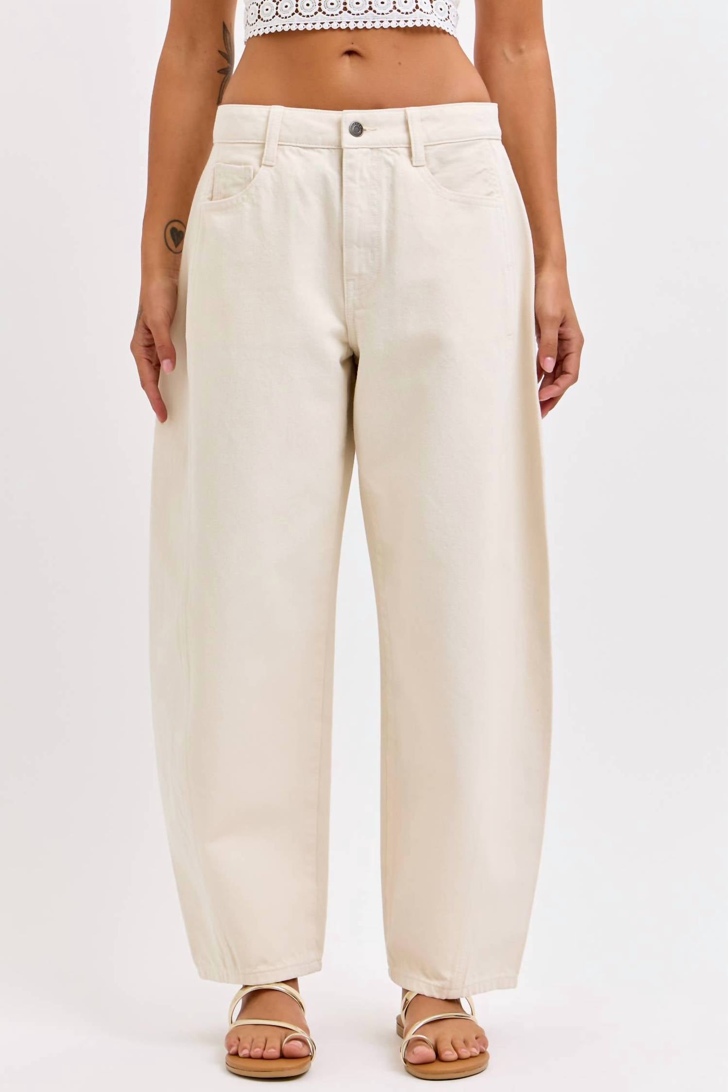 Cello - Mid Waisted Barrel Leg Jeans With Side Panels