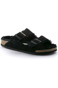 BIRKENSTOCK Unisex Arizona Shearling Suede Sandals in black - women's sandal