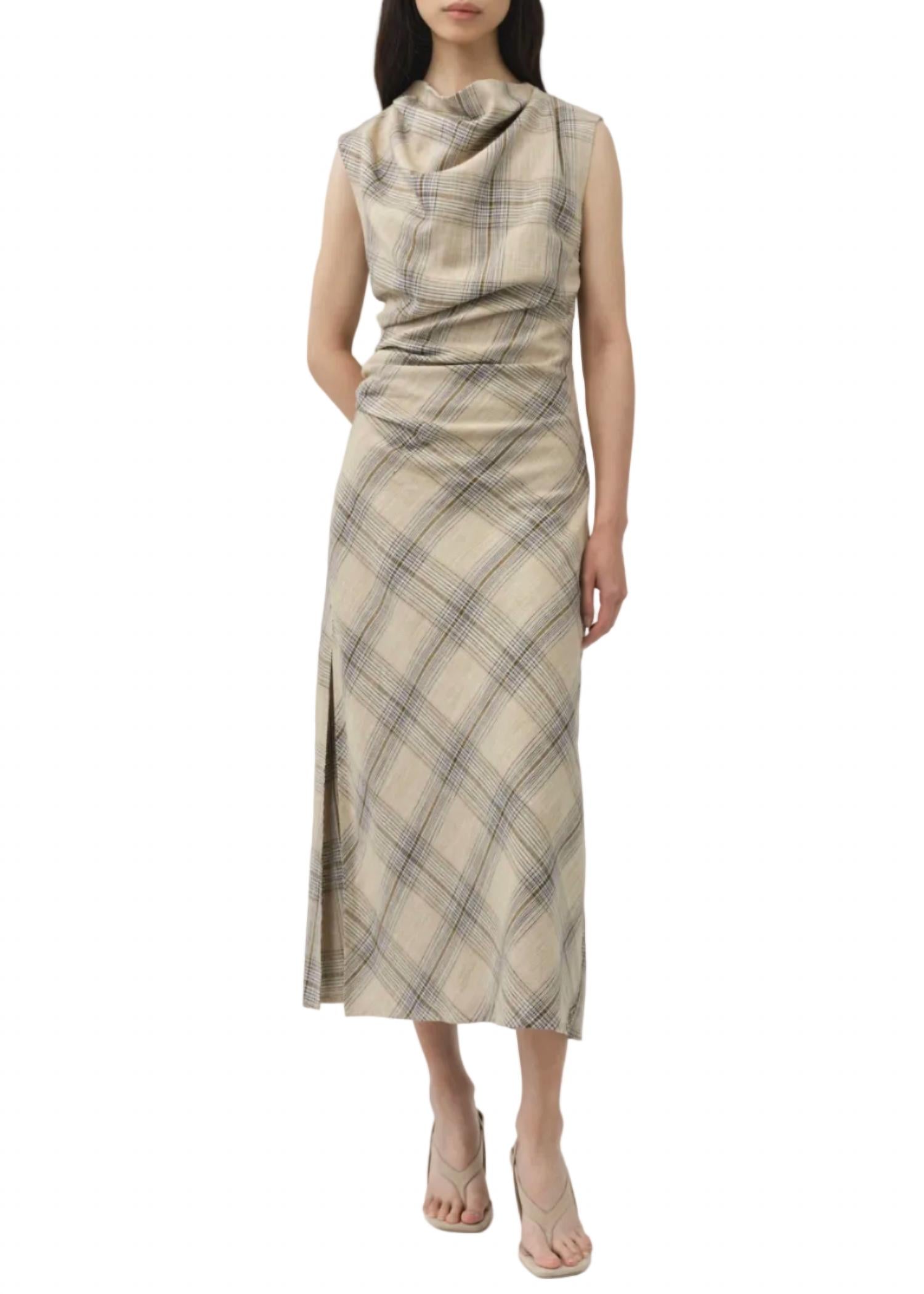 SIMKHAI Burke Draped Midi Dress in rattan plaid - women's dress