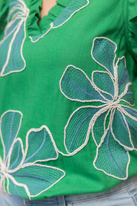 Voy - Applique Floral Ruffle Top