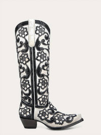 Corral - Women's Overlay Embroidery Sequins Snip Toe Tall Cowboy Boots