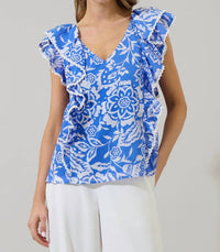 SUGARLIPS Women's Floral Ziva Ruffle Blouse in blue white - women's blouse - view 5