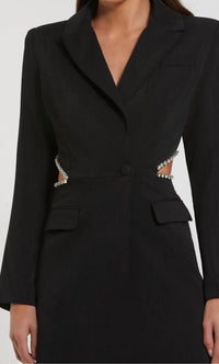 Mac Duggal - Crêpe Rhinestone Cut-out Blazer Minidress