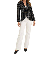 LOVE TOKEN Window Pane Vegan Leather Trim Blazer in multi - women's jacket