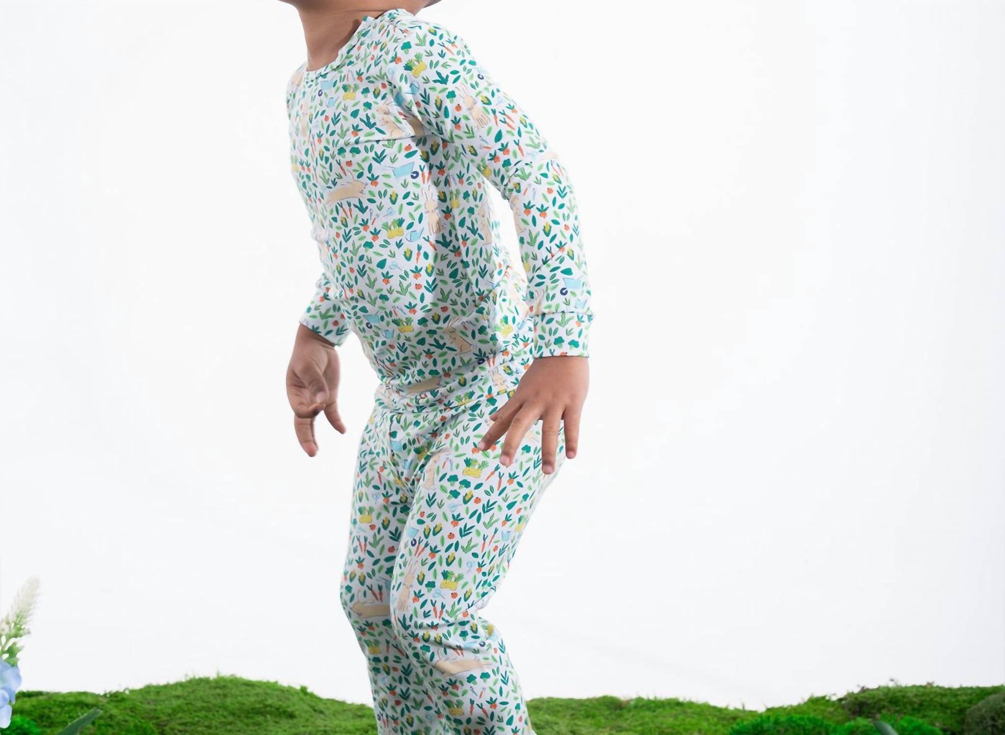 magnetic me Kid's Modal Ruffle Pajama Set in bunny garden - kids' sleepwear - detail view