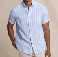 Southern Tide - Seamark Stripe Linen Rayon Short Sleeve Sport Shirt