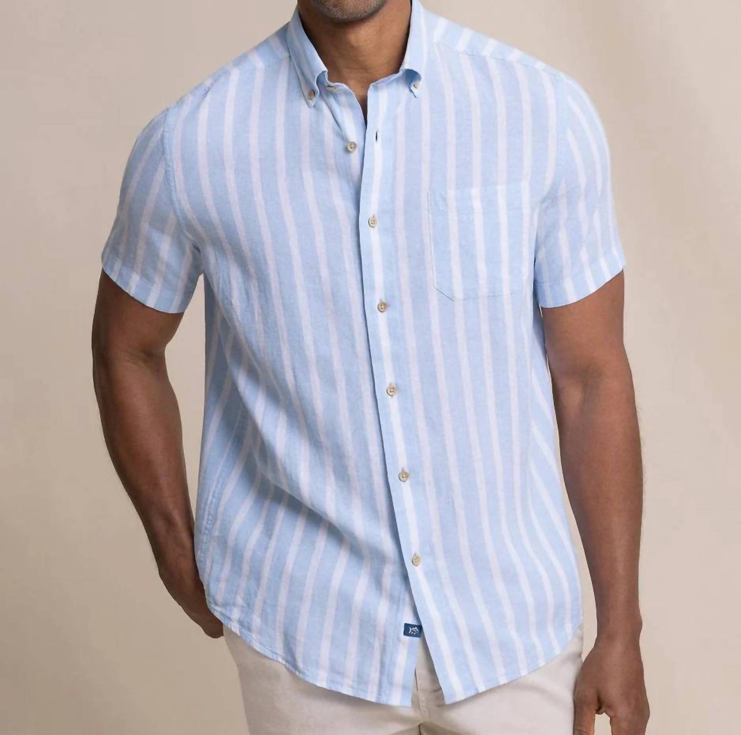Southern Tide - Seamark Stripe Linen Rayon Short Sleeve Sport Shirt