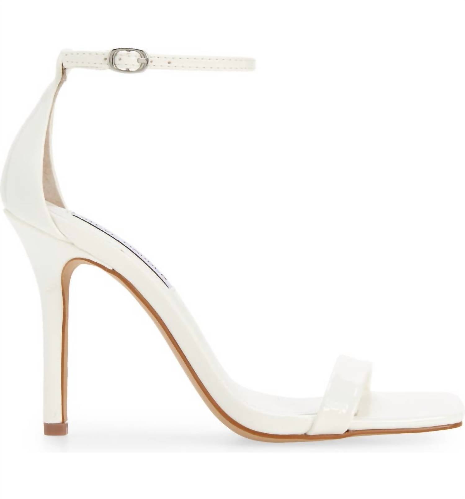 STEVE MADDEN Women's Shaye Ankle Strap Sandal in white patent - women's sandal